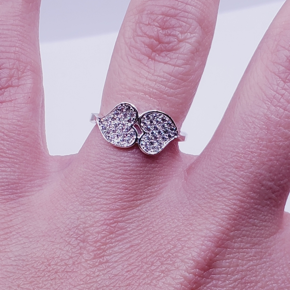 Sparkling Double Heart Silver Ring - image 4
